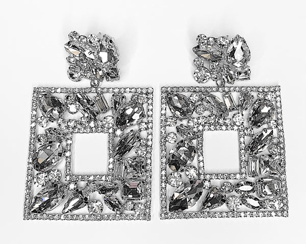 Embellished Square Earrings - Silver