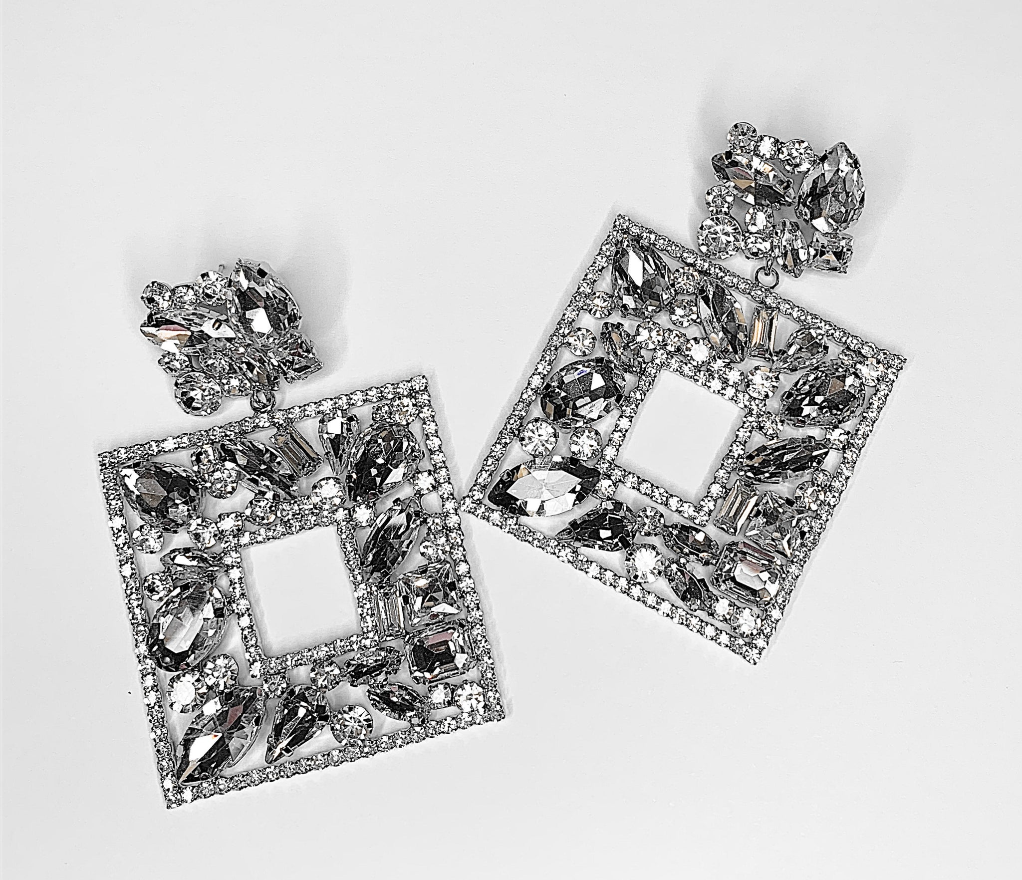 Embellished Square Earrings - Silver