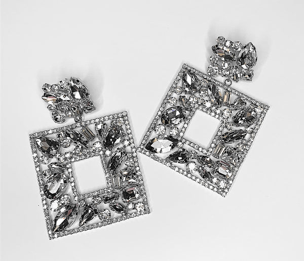 Embellished Square Earrings - Silver
