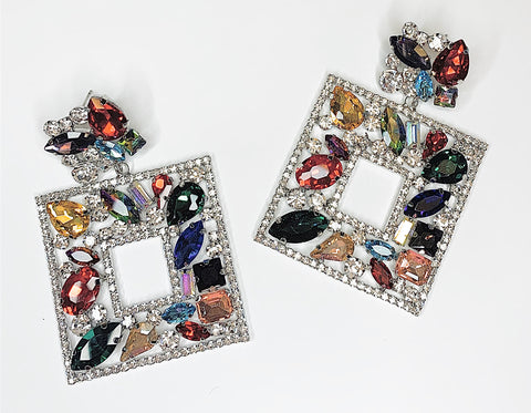 Embellished Square Earrings - Multi Color